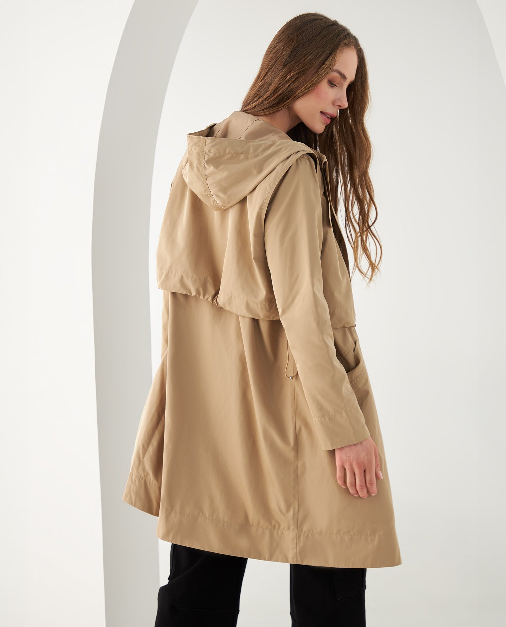 Chaqueta larga con capucha para mujer - Caqui 34_421F201_CAQ150719_4