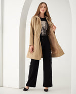 Chaqueta larga con capucha para mujer - Caqui