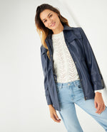 Chaqueta con correa en mangas para mujer - Azul