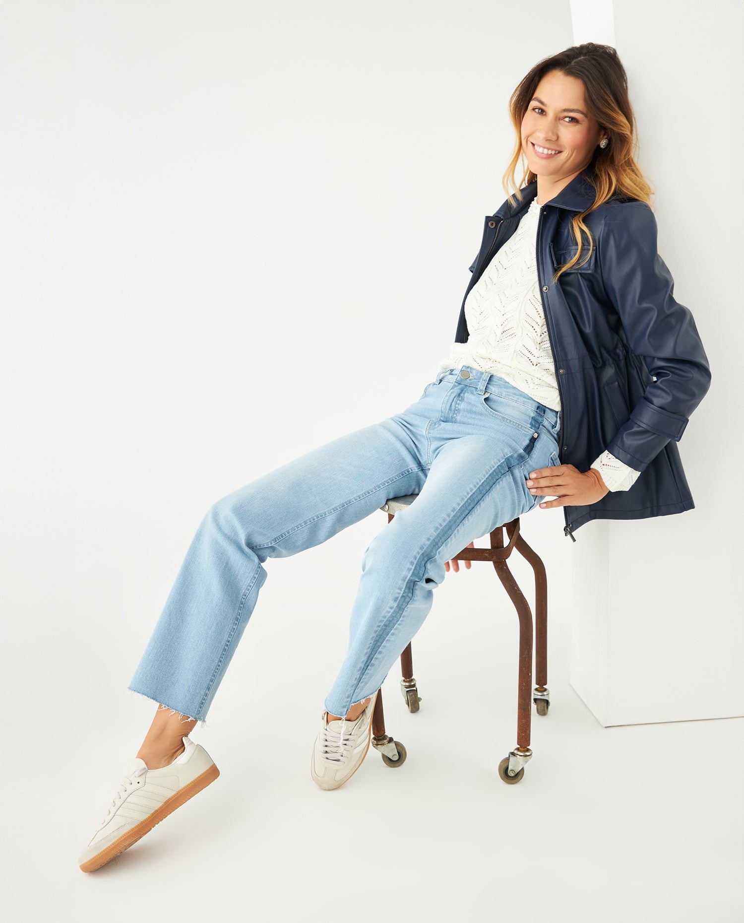 Chaqueta con correa en mangas para mujer - Azul