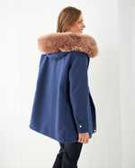 Abrigo con capucha afelpada para mujer - Azul