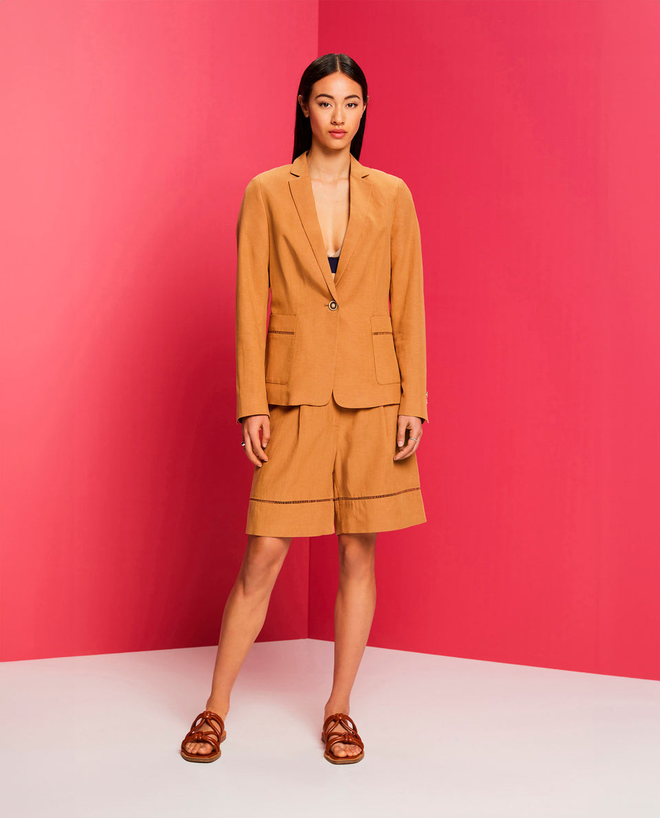 Blazer con botón en frente para mujer - Café 34_422E706_CAF171044_7