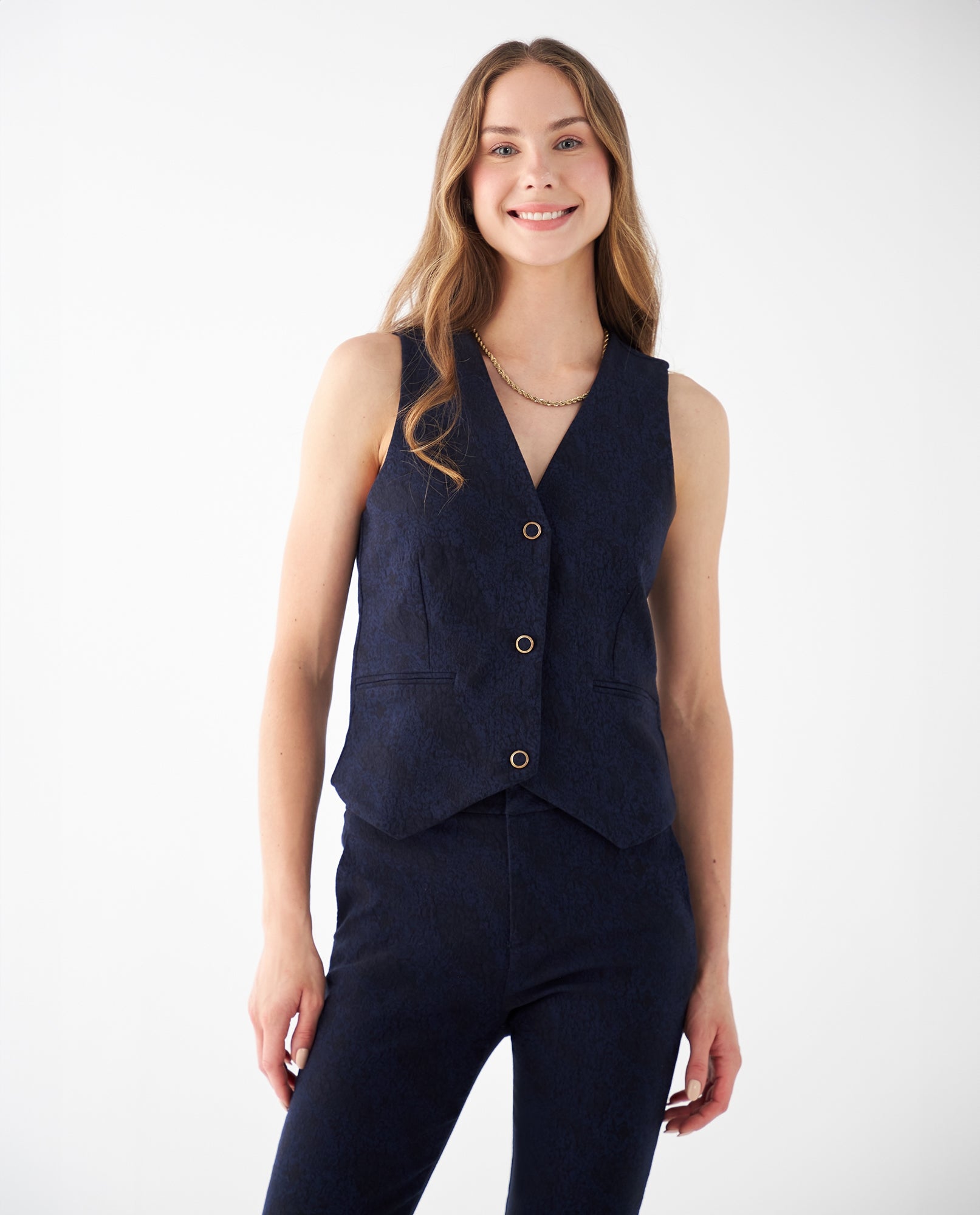 Chaleco con ajuste de broches para mujer - Azul 34_422F001_AZU194019_0