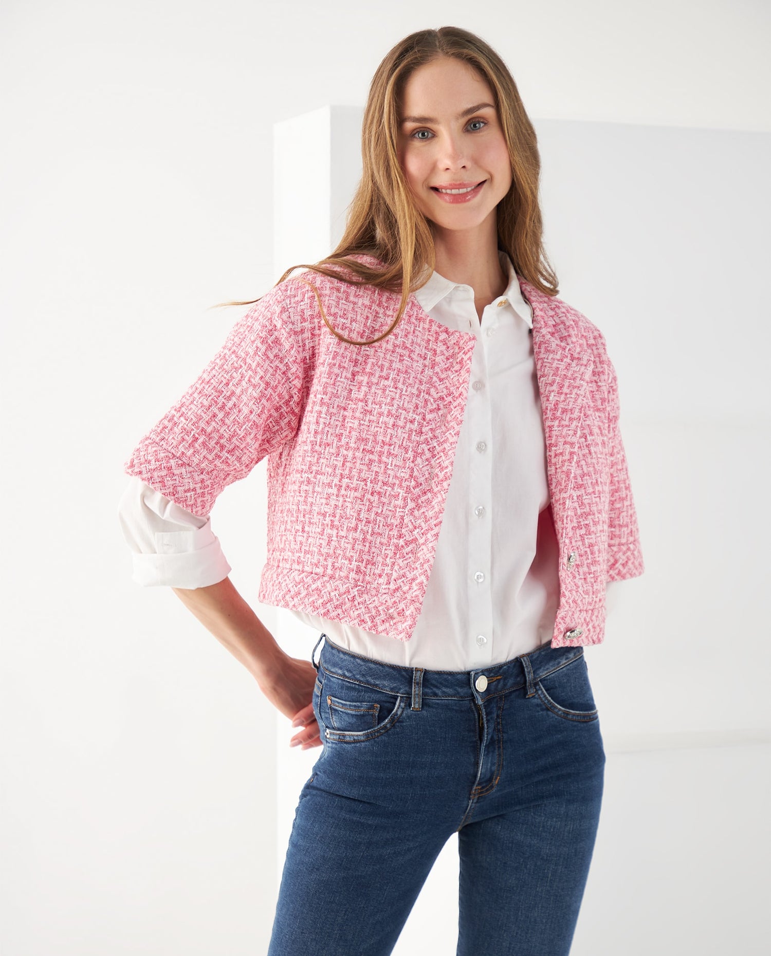 Chaqueta de diseño abierto para mujer - Rosa