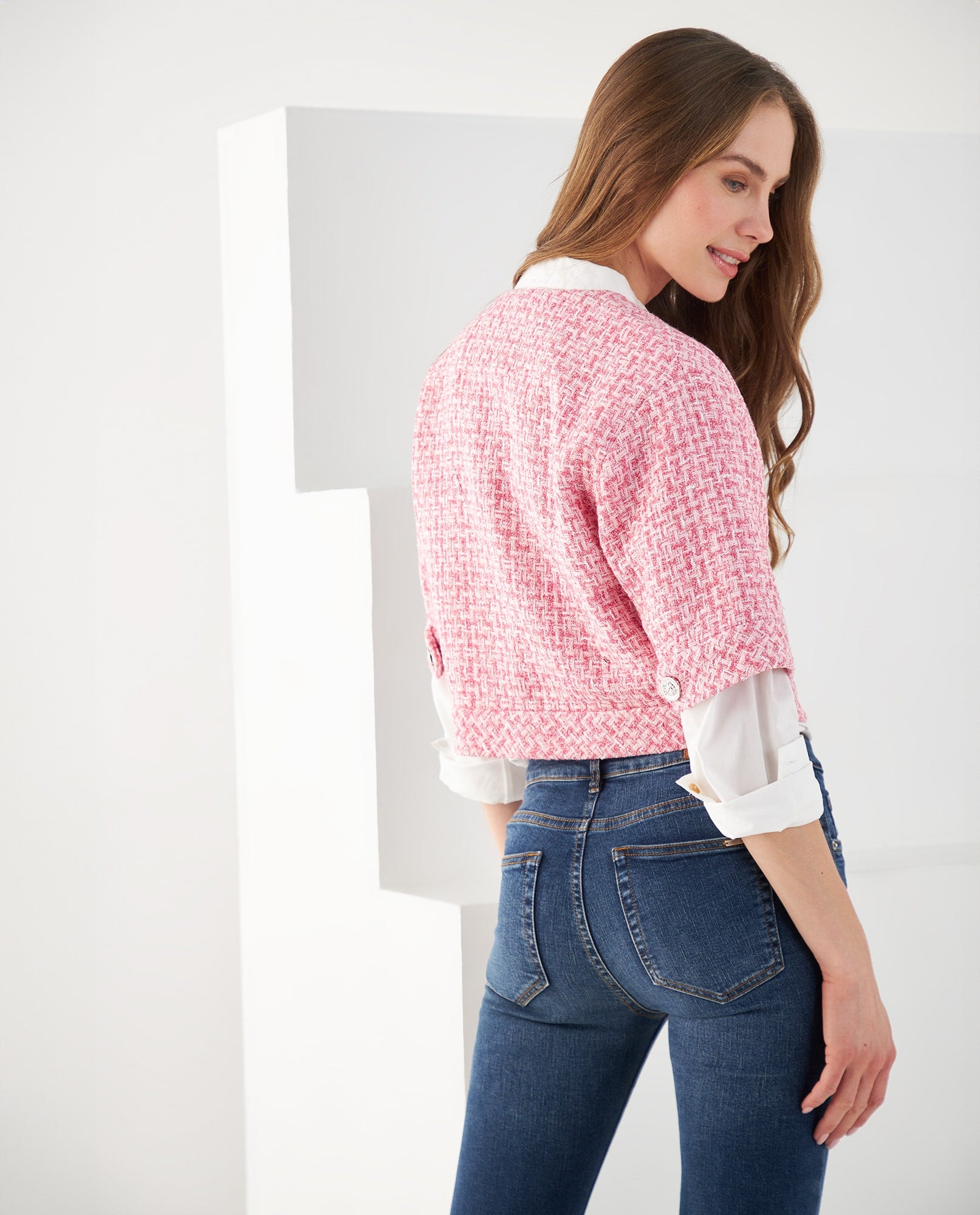 Chaqueta de diseño abierto para mujer - Rosa 34_422F211_ROS171928_4