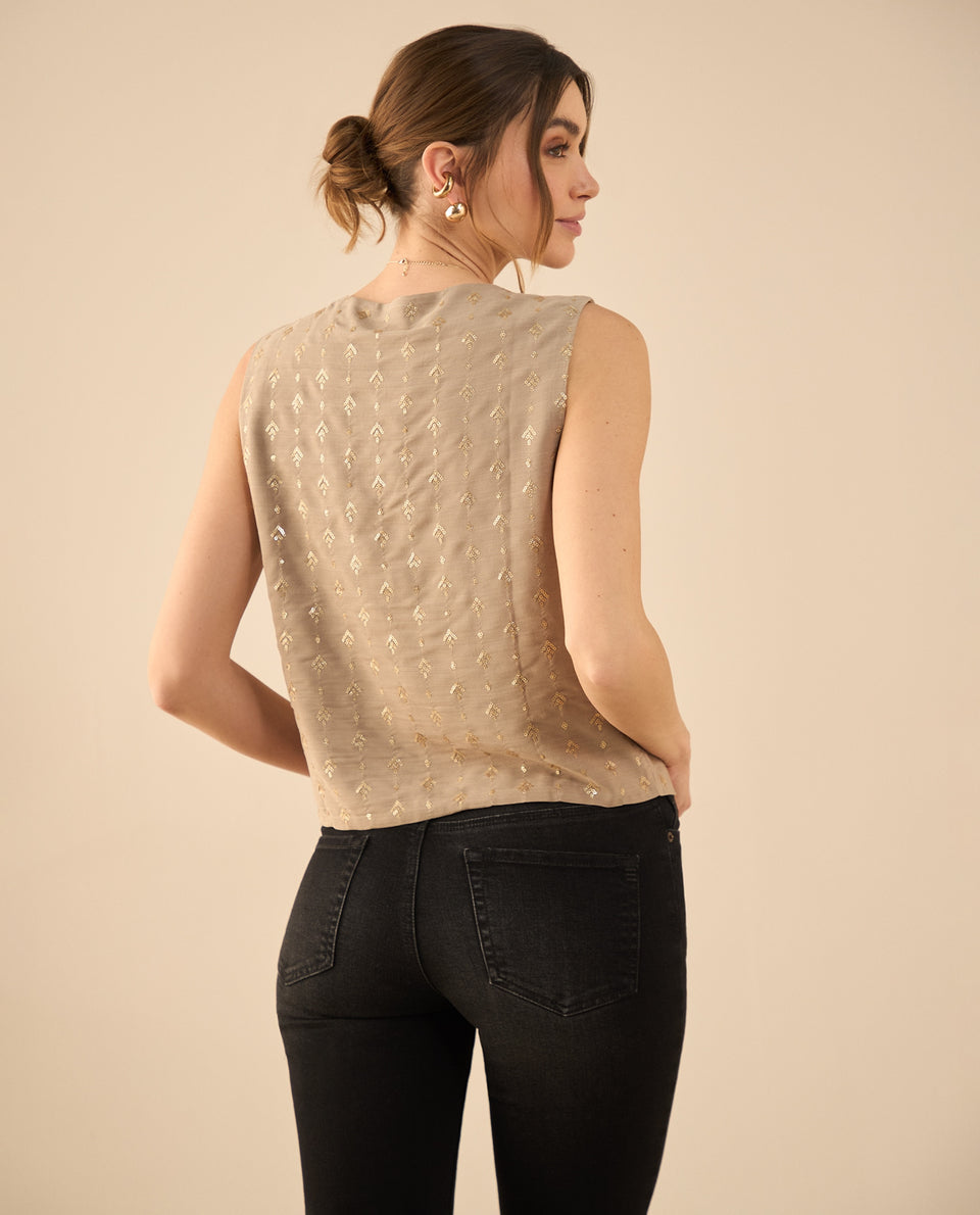 Chaleco con escote en V para mujer - Beige 34_422G020_BEI161108_4