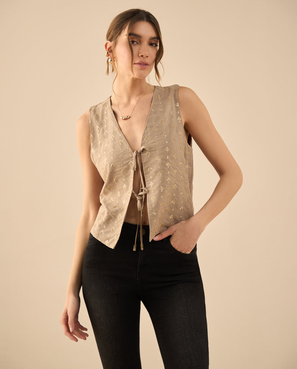 Chaleco con escote en V para mujer - Beige 34_422G020_BEI161108_6