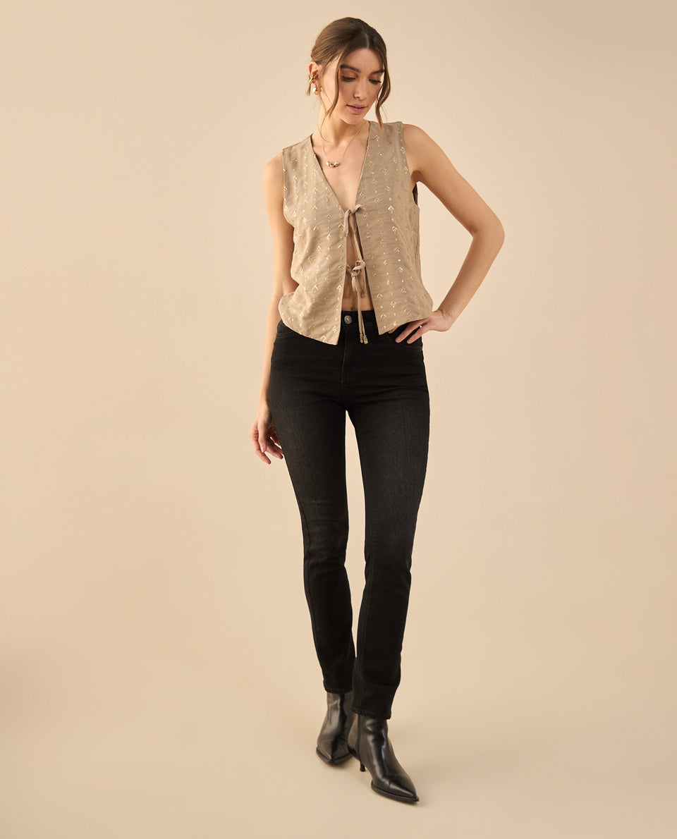 Chaleco con escote en V para mujer - Beige 34_422G020_BEI161108_7