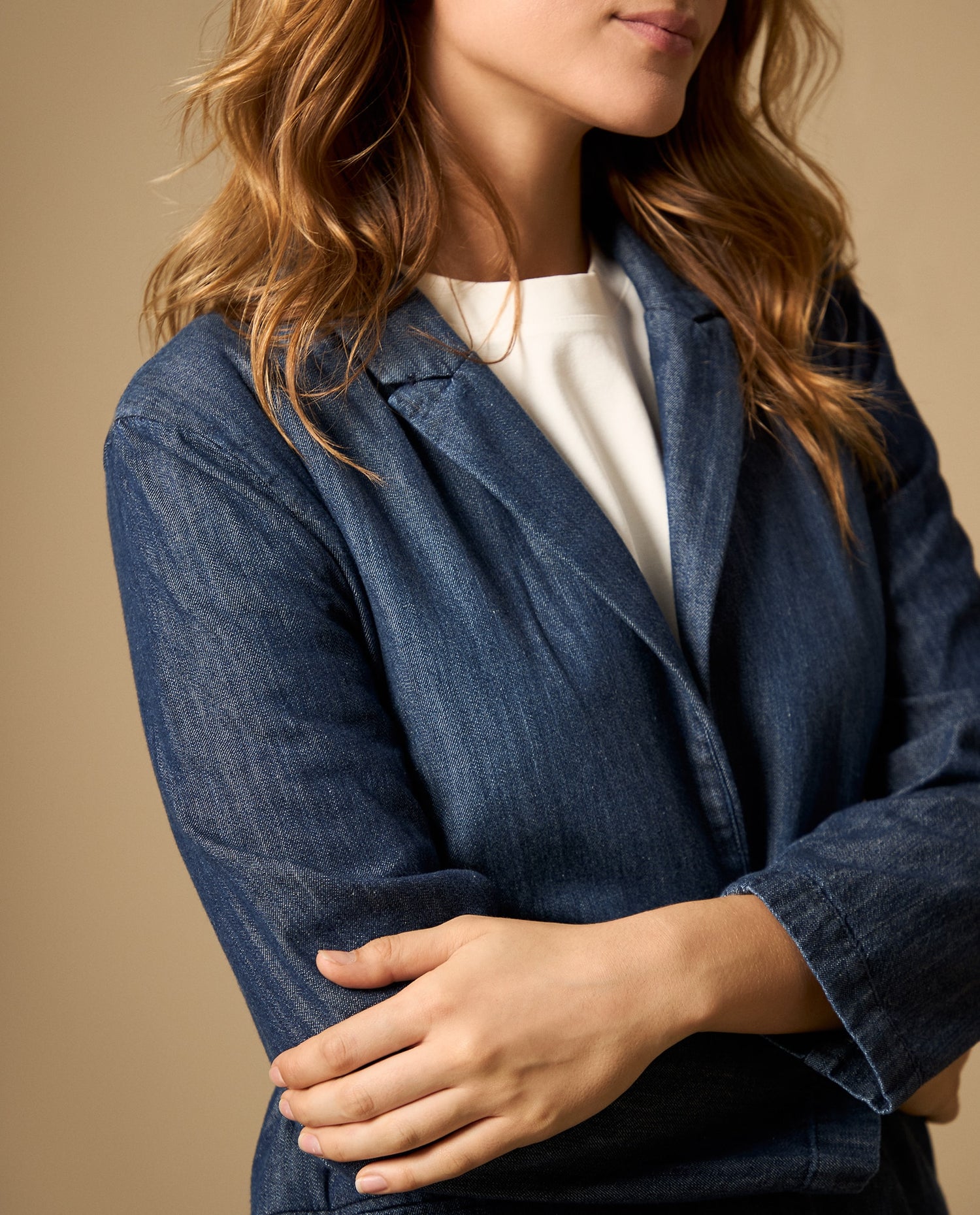 Blazer en denim con cinturón - Azul