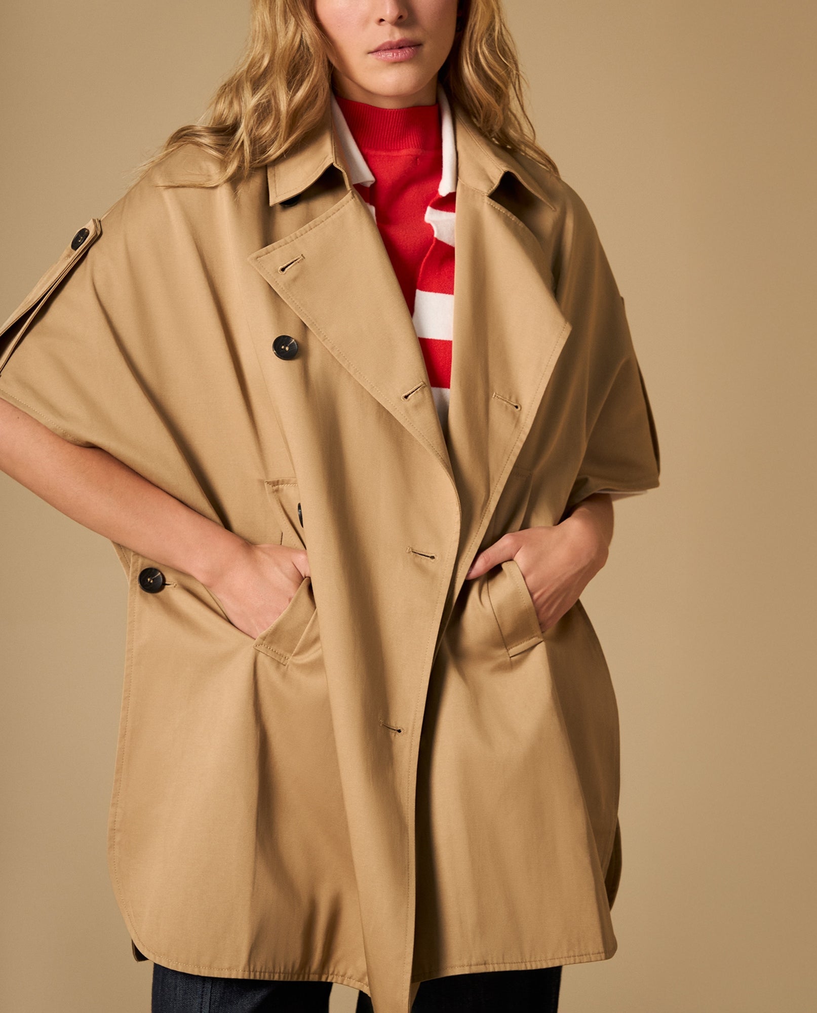 Capa estilo trench con solapas y botones de contraste - Café 34_422H202_CAF151309_5