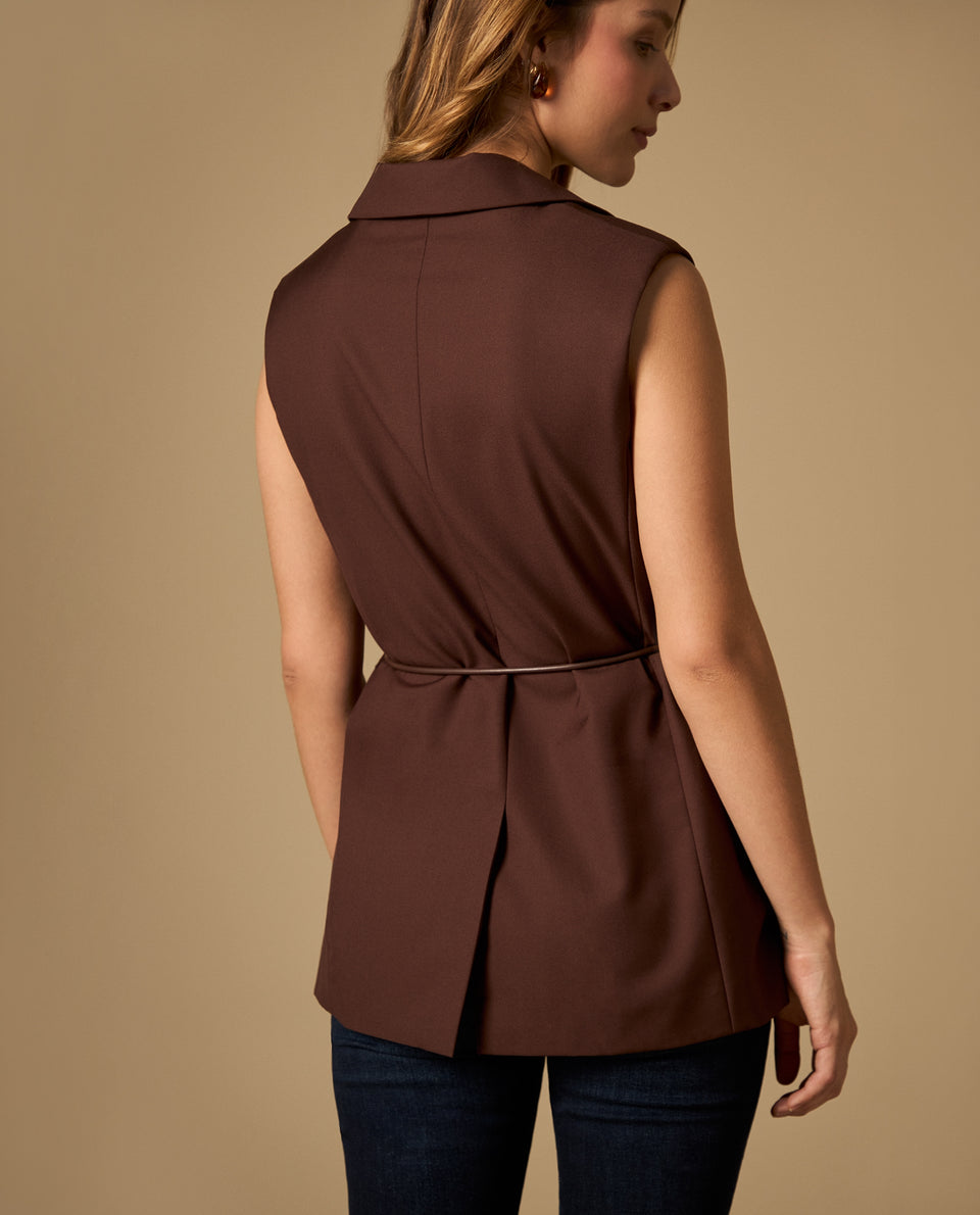 Chaleco con solapa y cinturón estilo trench - Café 34_422H203_CAF181222_4
