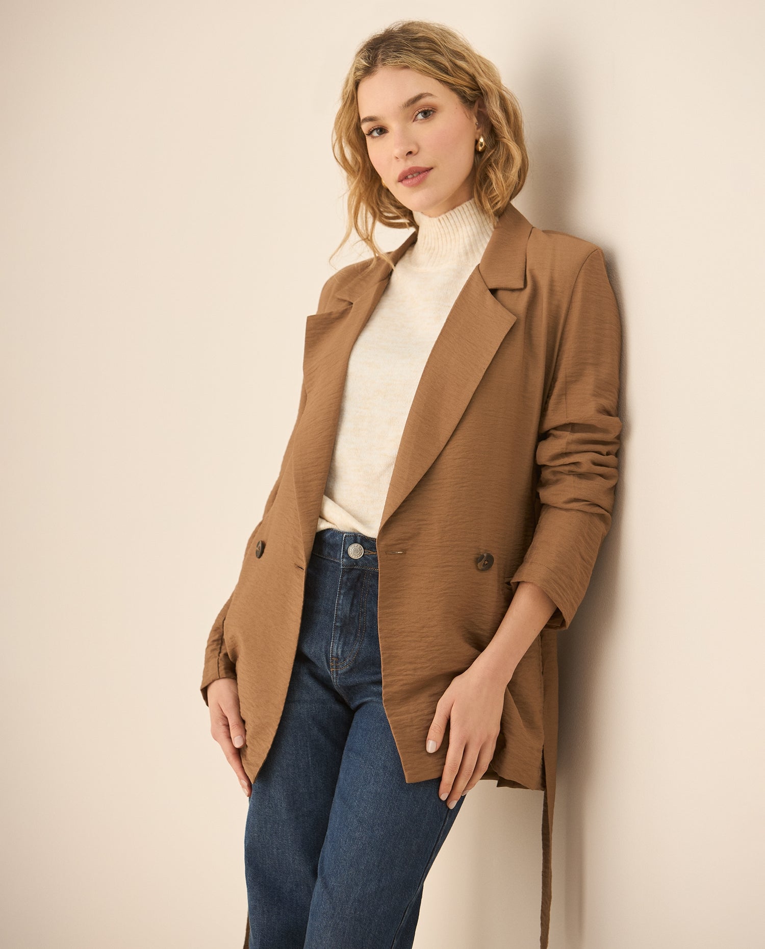 Chaqueta tipo blazer para mujer - Café