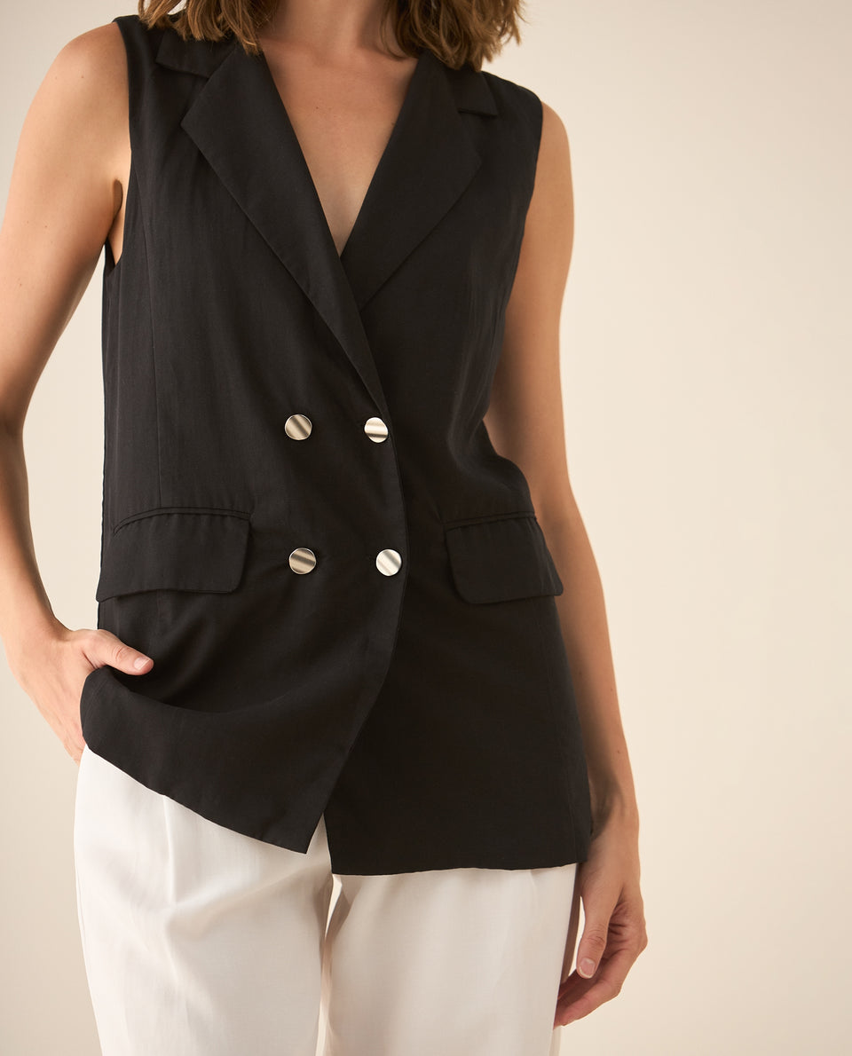 Chaleco con ajuste de botones para mujer - Negro 34_423G004_NEG190303_3
