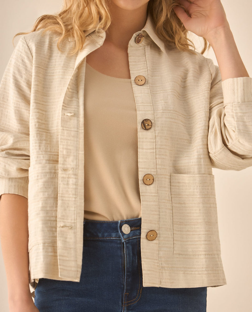 Chaqueta de tela con textura para mujer - Crudo 34_423G008_CRU110105_3