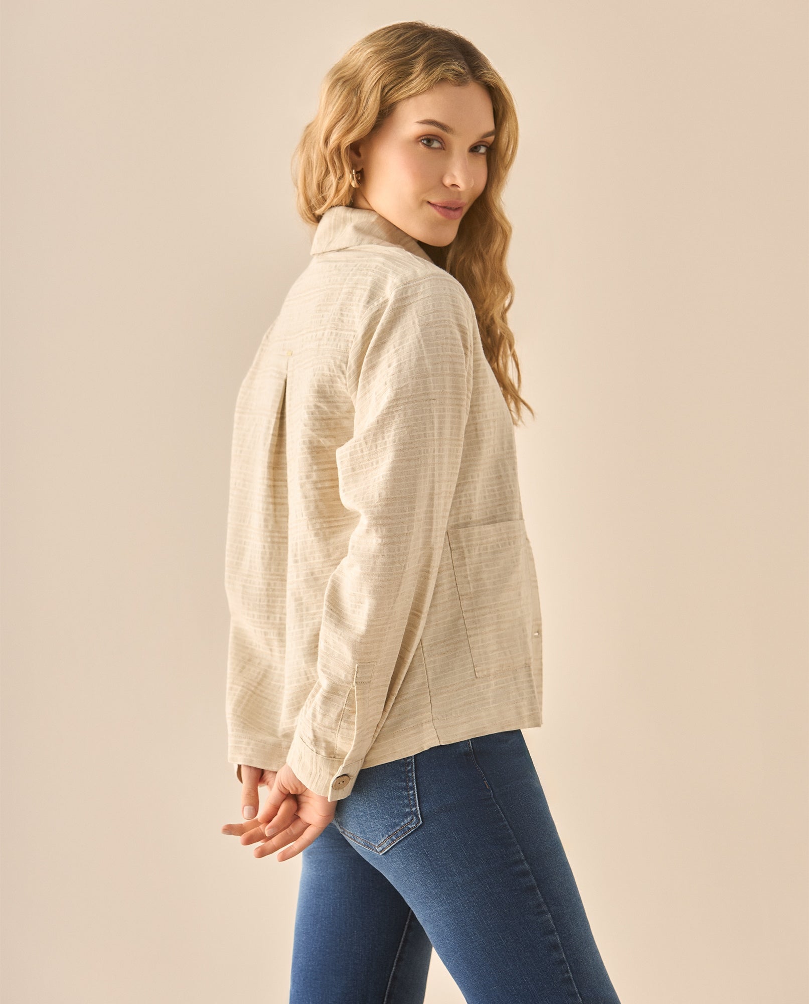 Chaqueta de tela con textura para mujer - Crudo 34_423G008_CRU110105_4