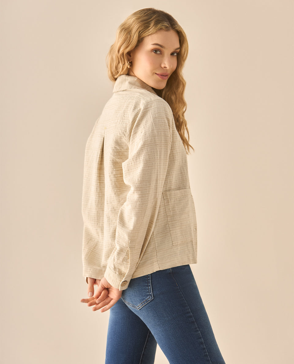 Chaqueta de tela con textura para mujer - Crudo 34_423G008_CRU110105_4