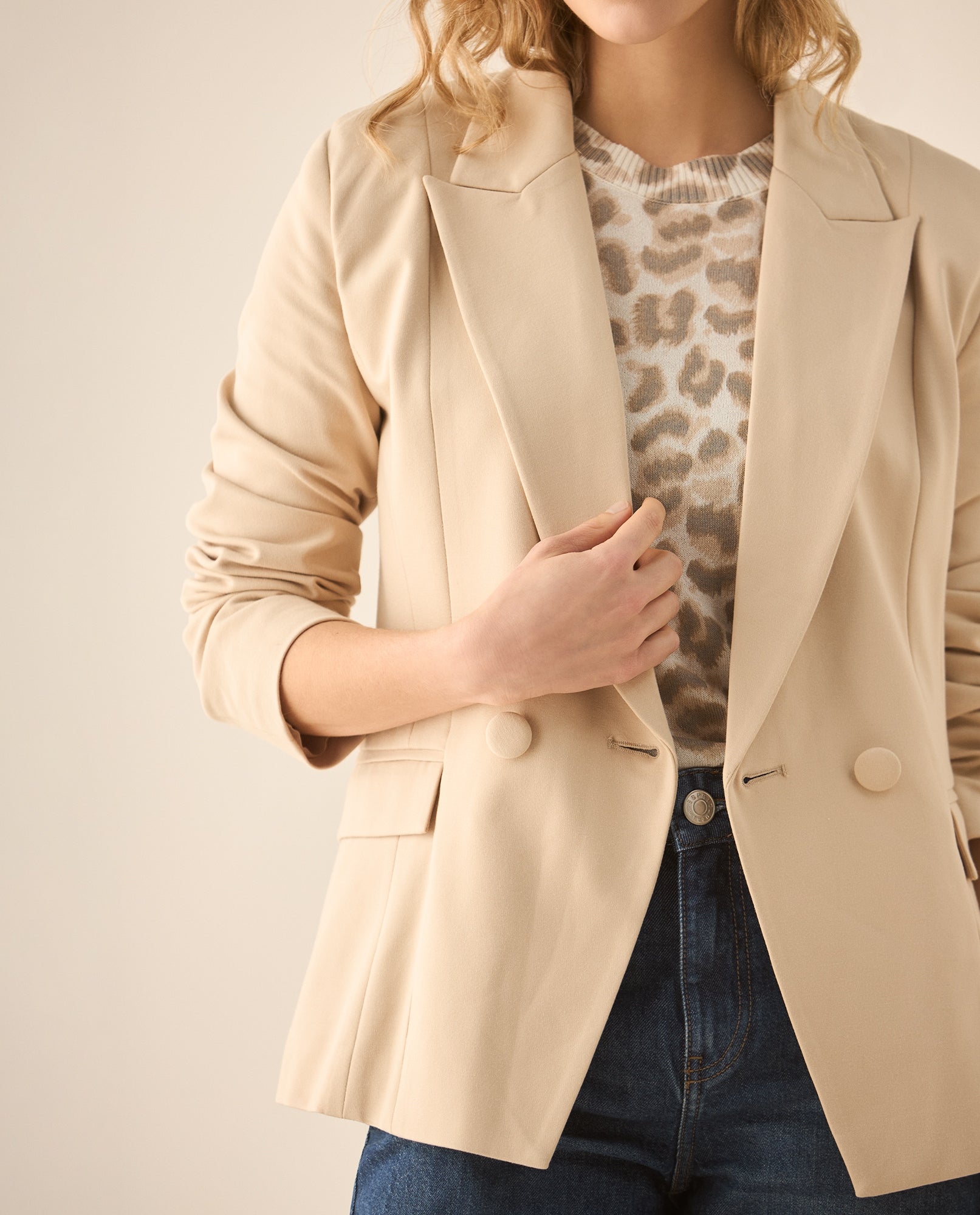 Chaqueta tipo blazer con cuello solapa para mujer - Beige 34_423G220_BEI130607_3