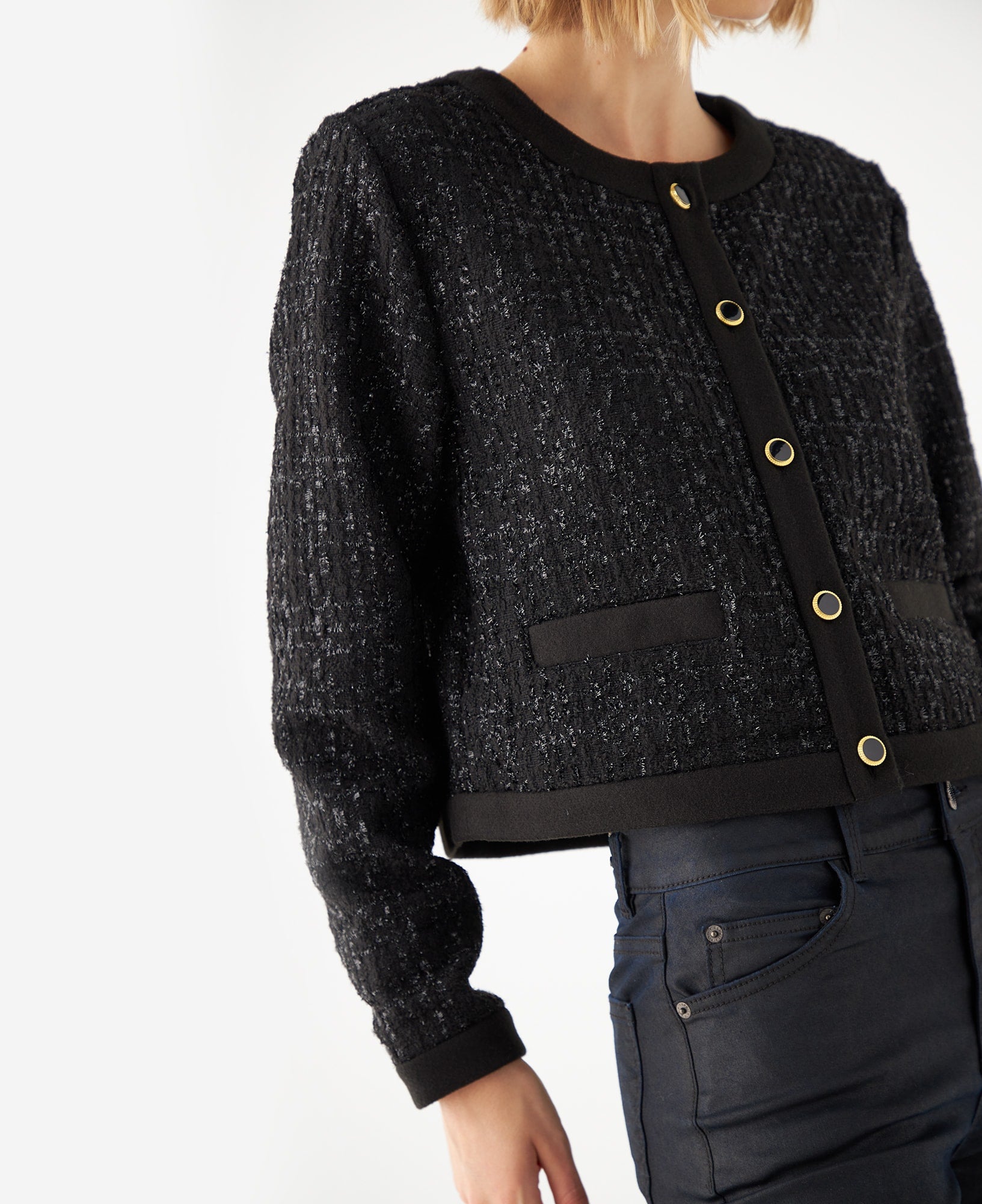 Abrigo con efecto brillo para mujer - Negro 34_429E228_NEG193909_3