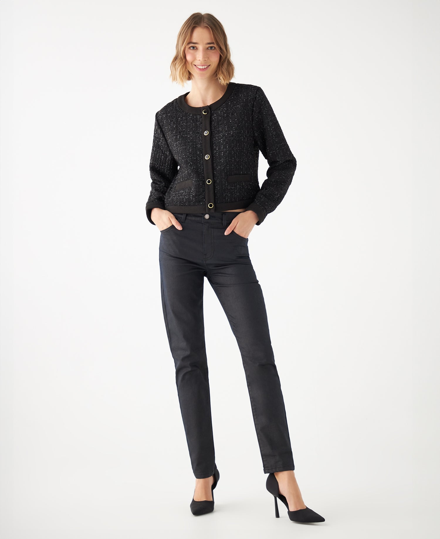 Abrigo con efecto brillo para mujer - Negro