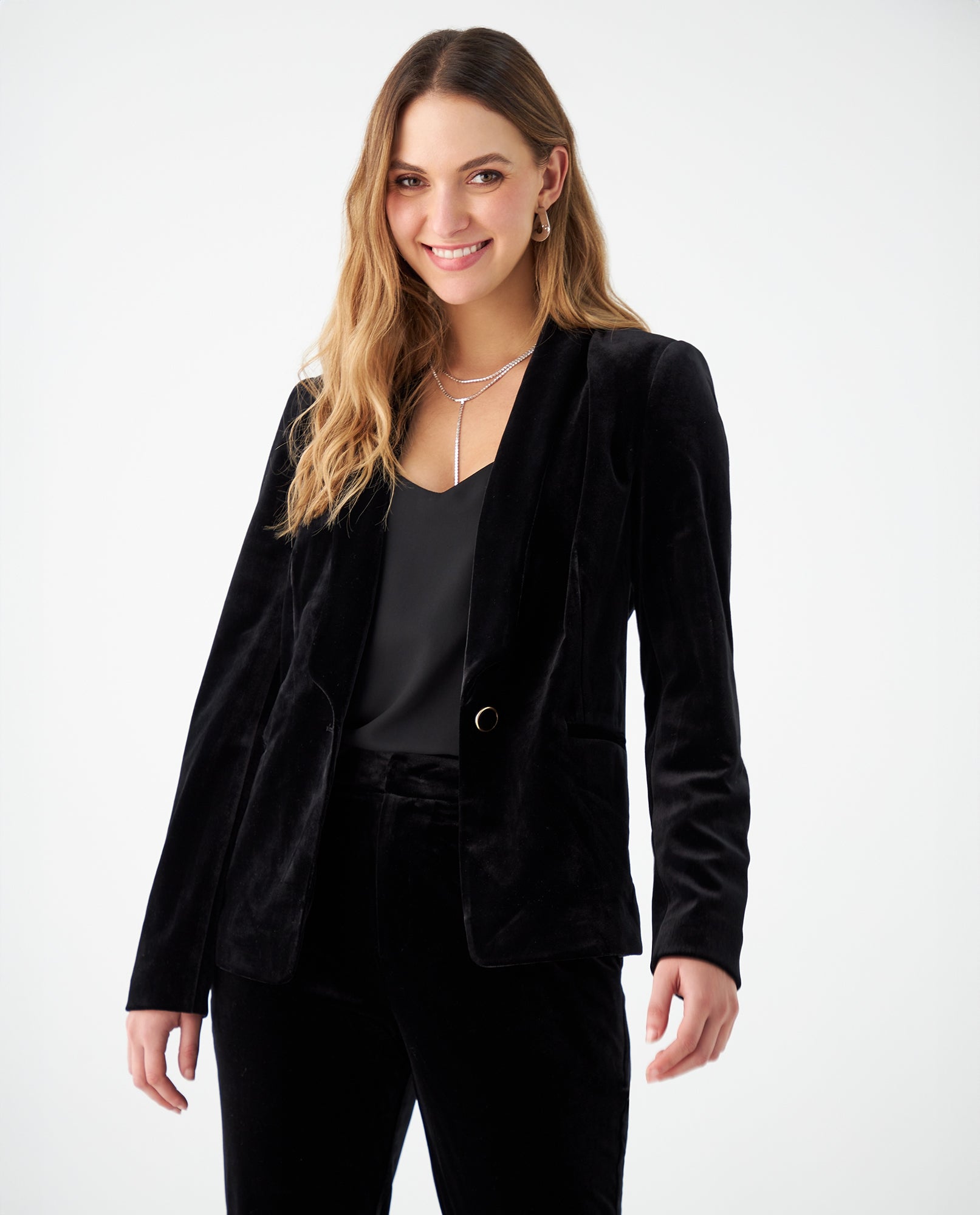 Blazer en tela tipo velvet para mujer - Negro 34_429F200_NEG193909_0