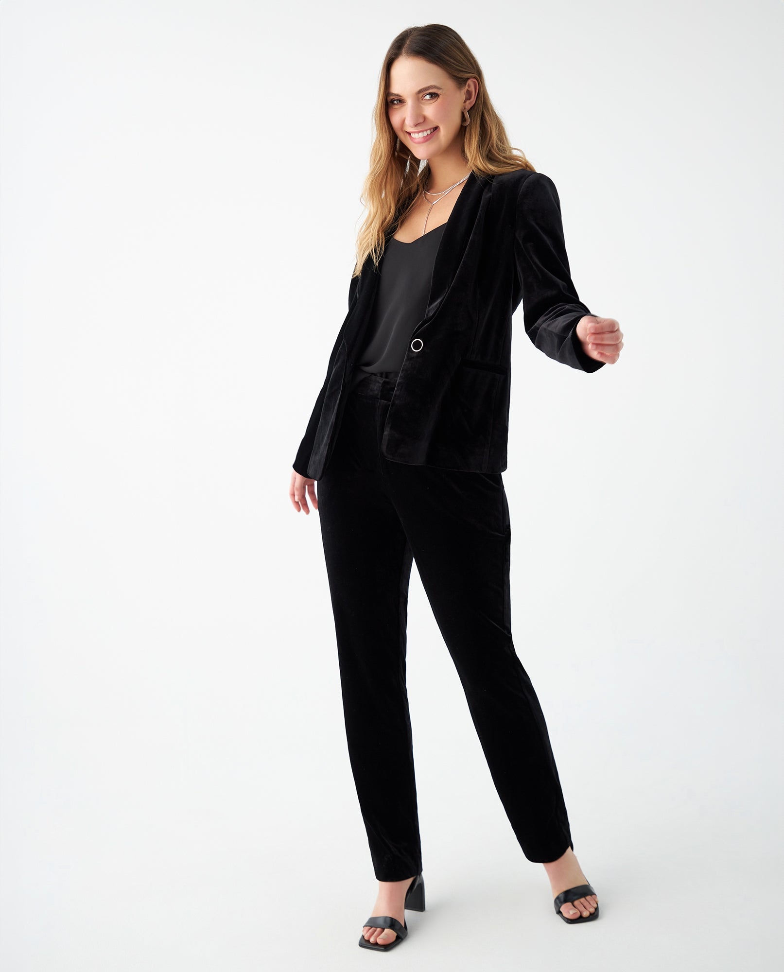 Blazer en tela tipo velvet para mujer - Negro 34_429F200_NEG193909_5