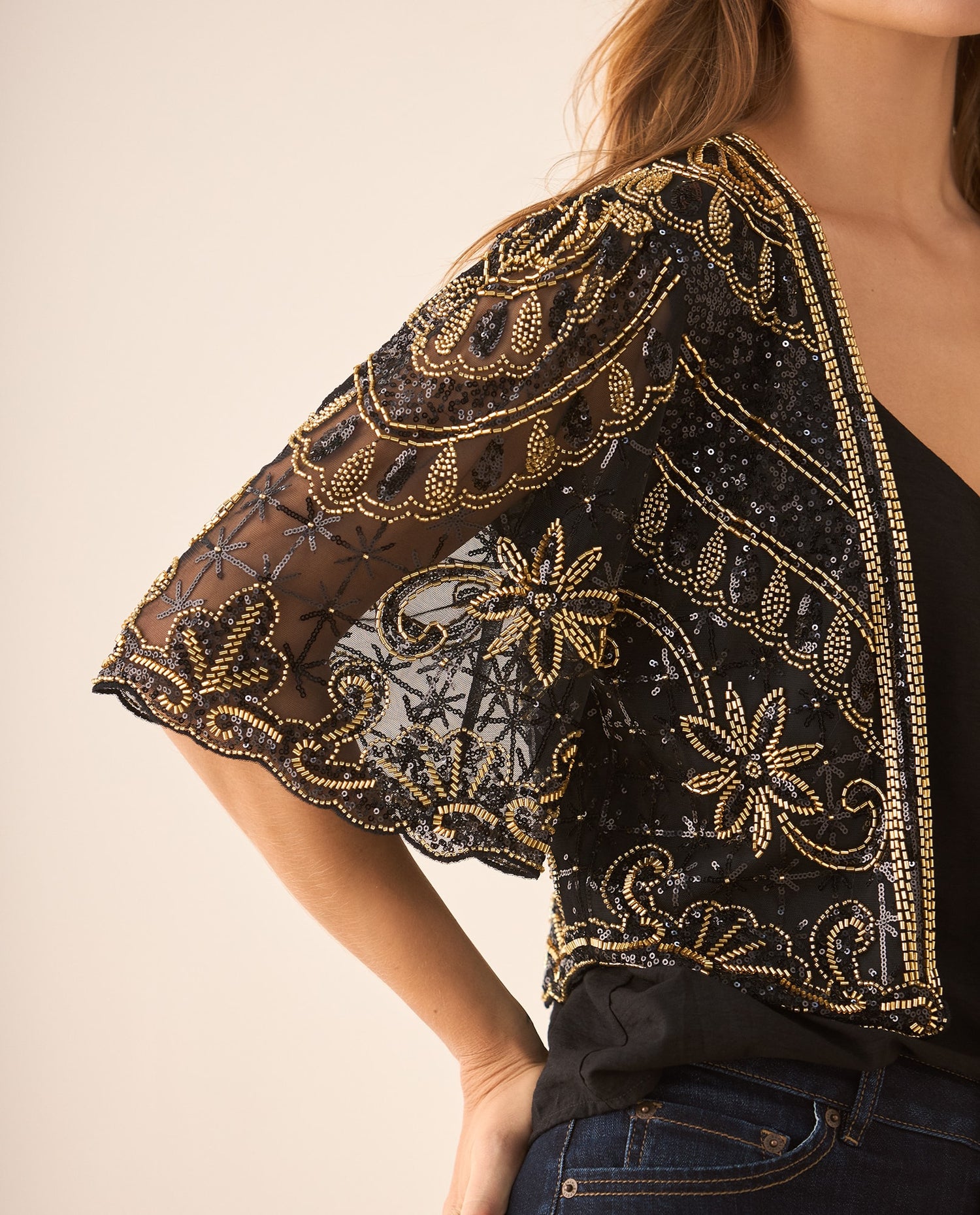 Tocado tipo camisa con transparencia para mujer - Negro