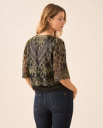 Tocado tipo camisa con transparencia para mujer - Negro