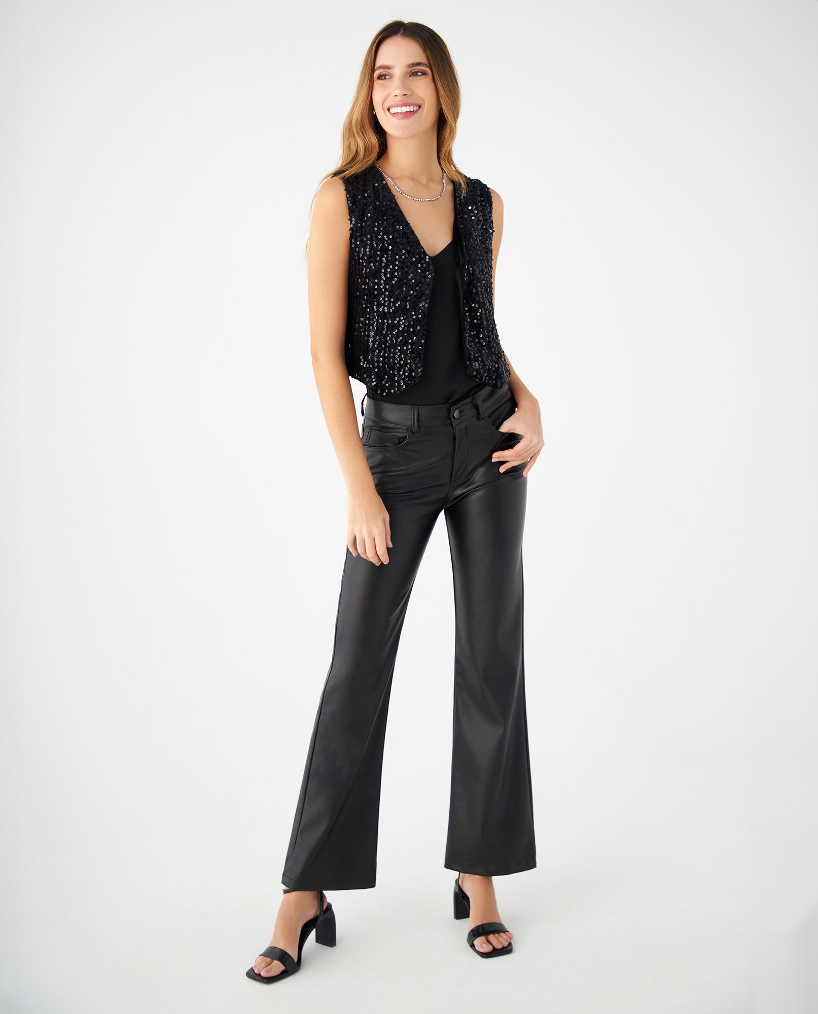Chaleco en tela tipo gamusa para mujer - Negro 34_429F208_NEG193909_5