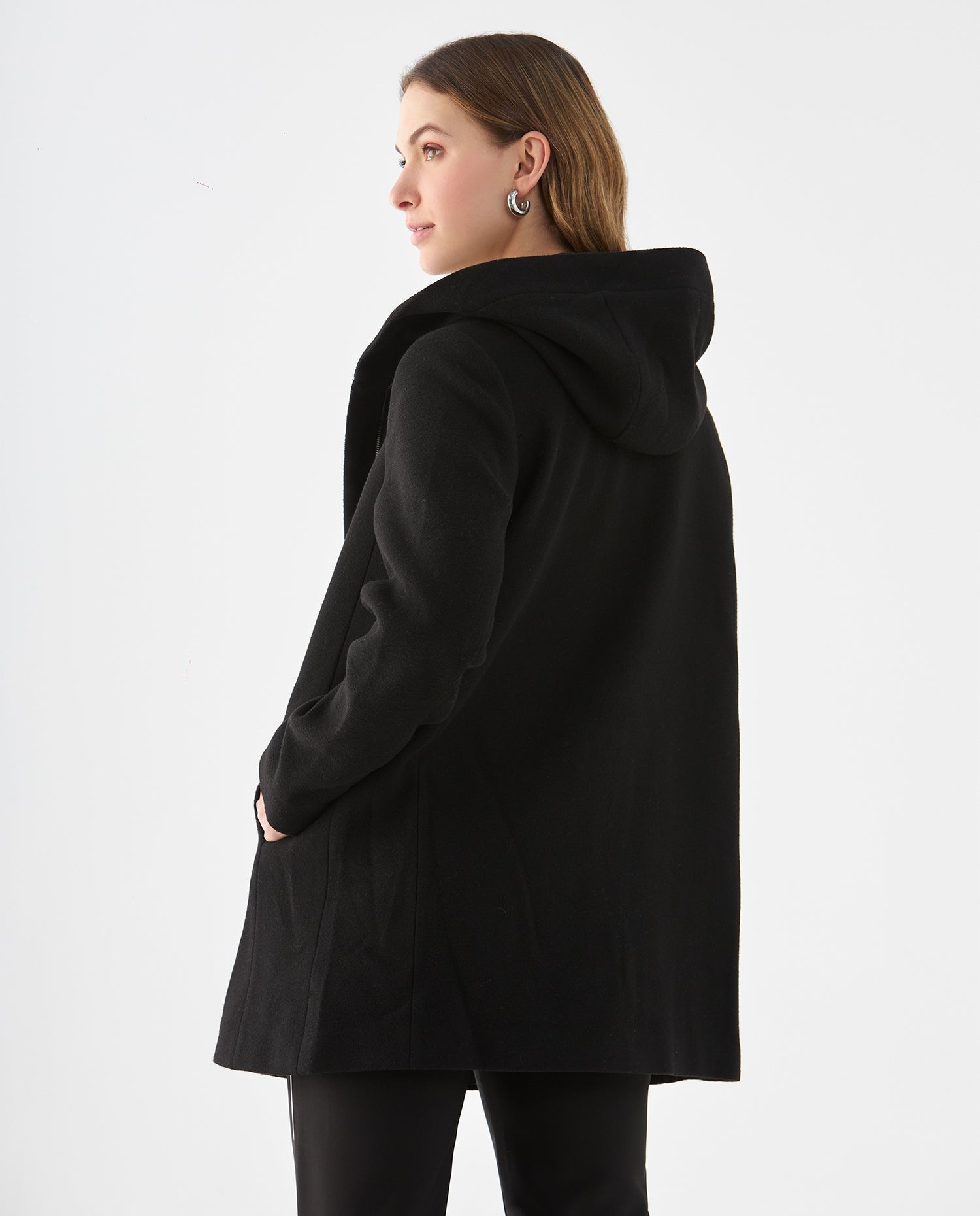 Chaqueta tipo abrigo con capucha para mujer - Negro