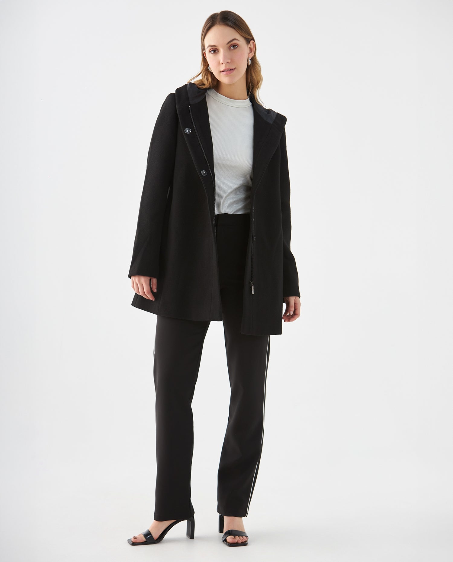 Chaqueta tipo abrigo con capucha para mujer - Negro