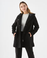 Chaqueta tipo abrigo con capucha para mujer - Negro
