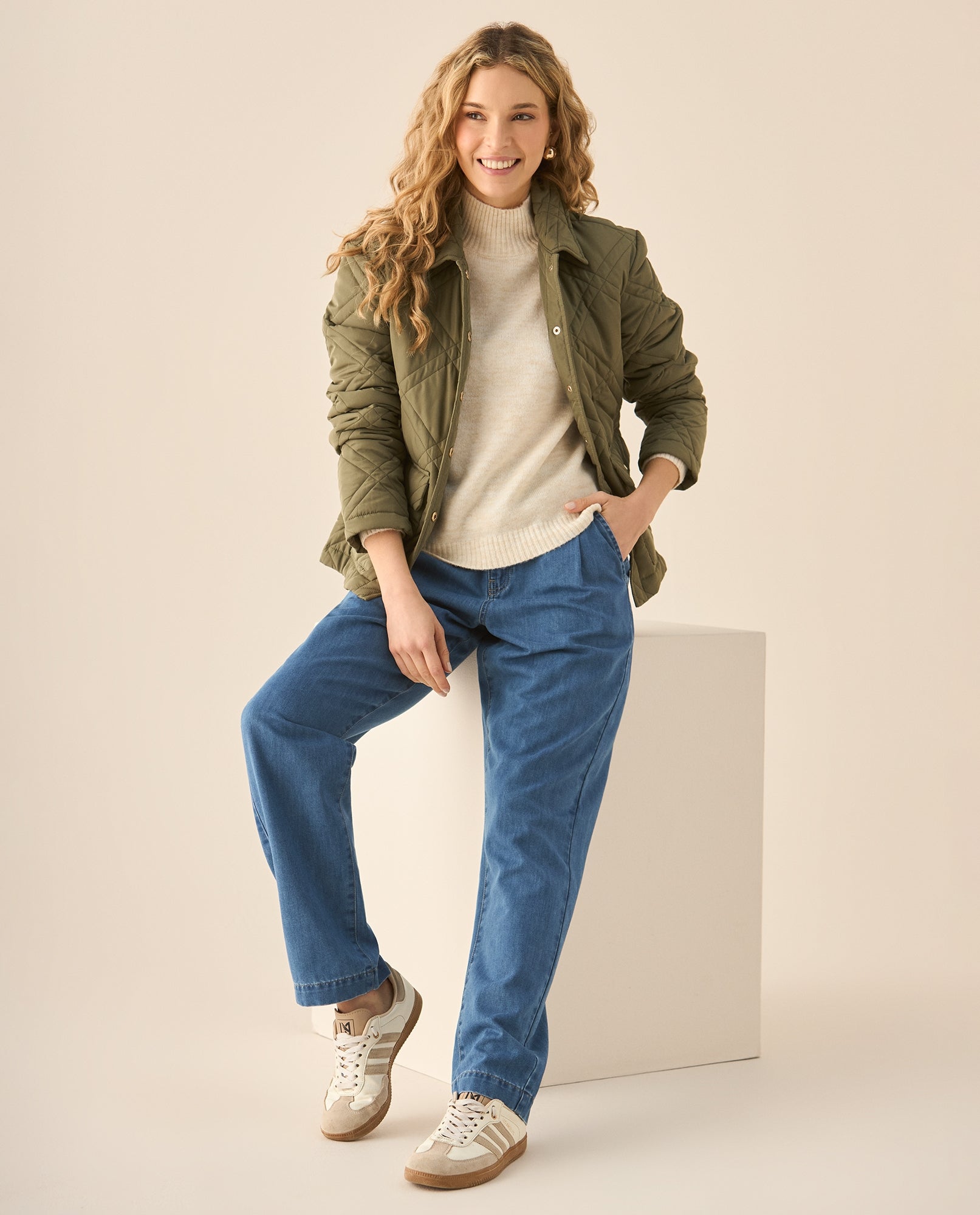 Chaqueta acolchada con broches para mujer - Verde 34_429G202_VER190622_5