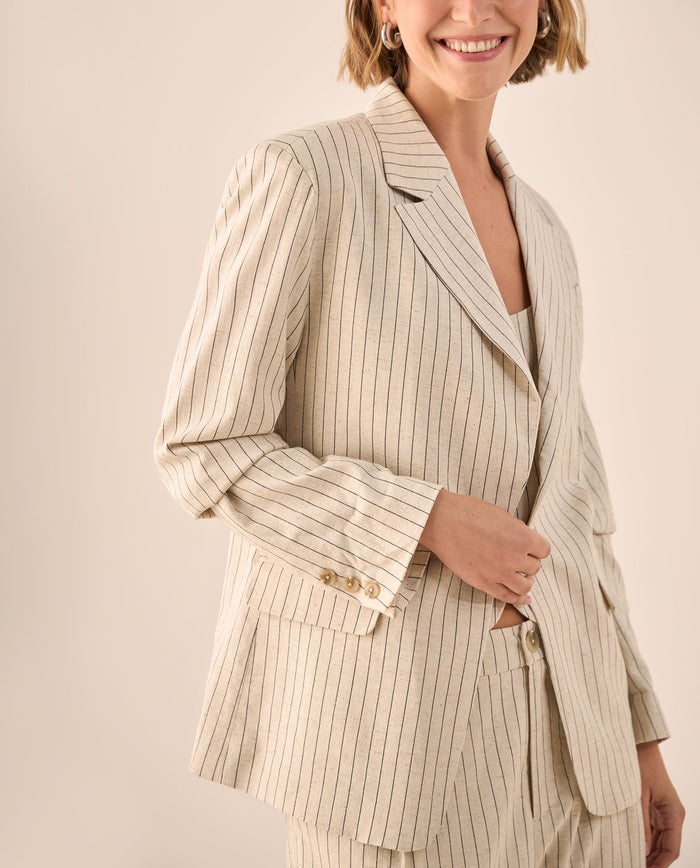 Blazer Beige con Rayas y Corte Oversized - Beige 34_429G206_BEI141012_0
