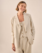 Blazer Beige con Rayas y Corte Oversized - Beige