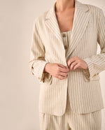 Blazer Beige con Rayas y Corte Oversized - Beige