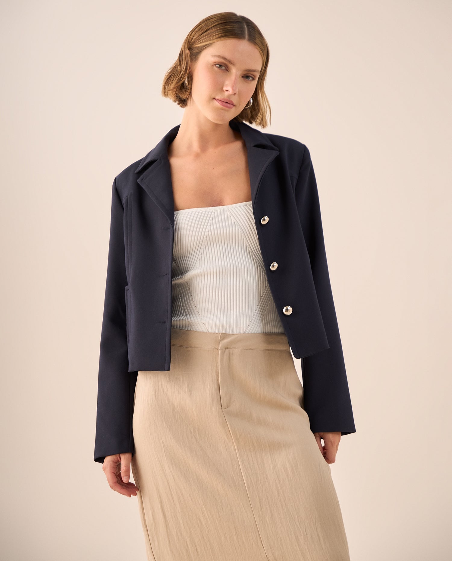 Blazer Blanco con Botones Dorados - Azul