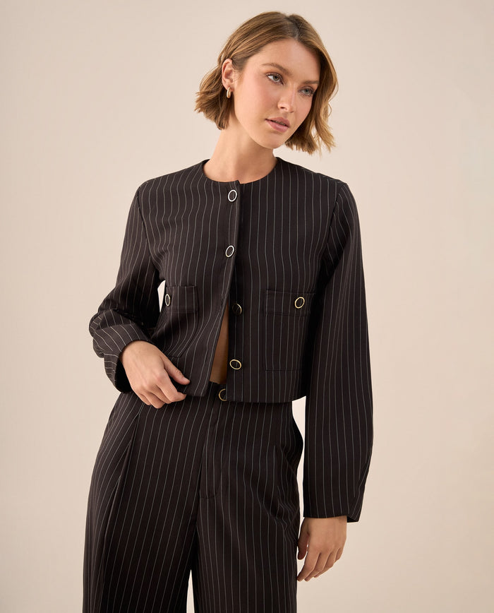 Blazer Negro con Rayas y Botones Dorados - Negro 34_429G216_NEG194218_0