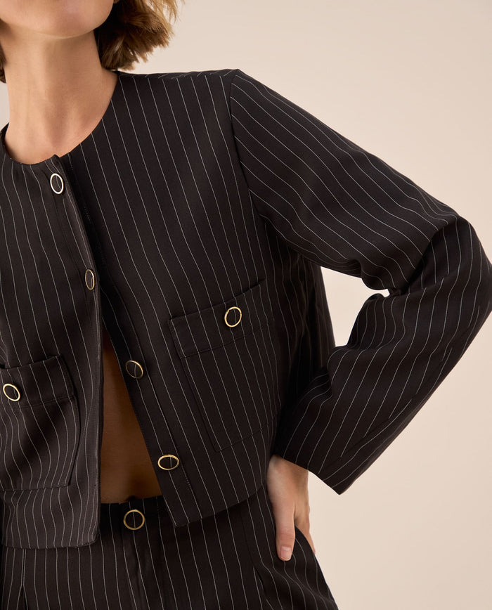 Blazer Negro con Rayas y Botones Dorados - Negro 34_429G216_NEG194218_3