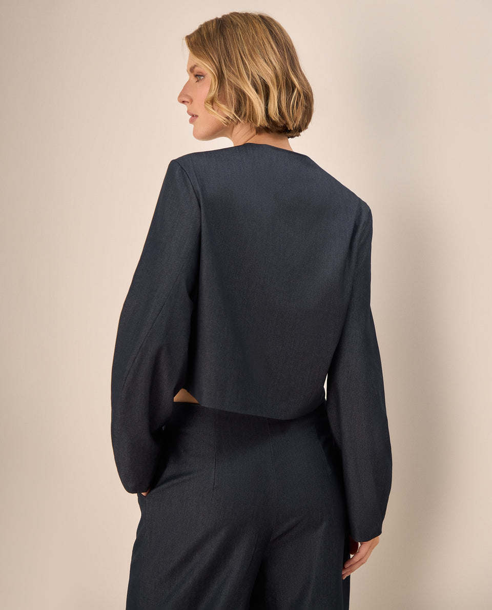 Chaqueta Cropped con Detalles Dorados - Azul 34_429G218_AZU184432_4
