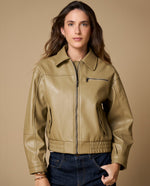 Chaqueta regular cuello alto piel sintética - Verde 34_429H201_VER180724_3