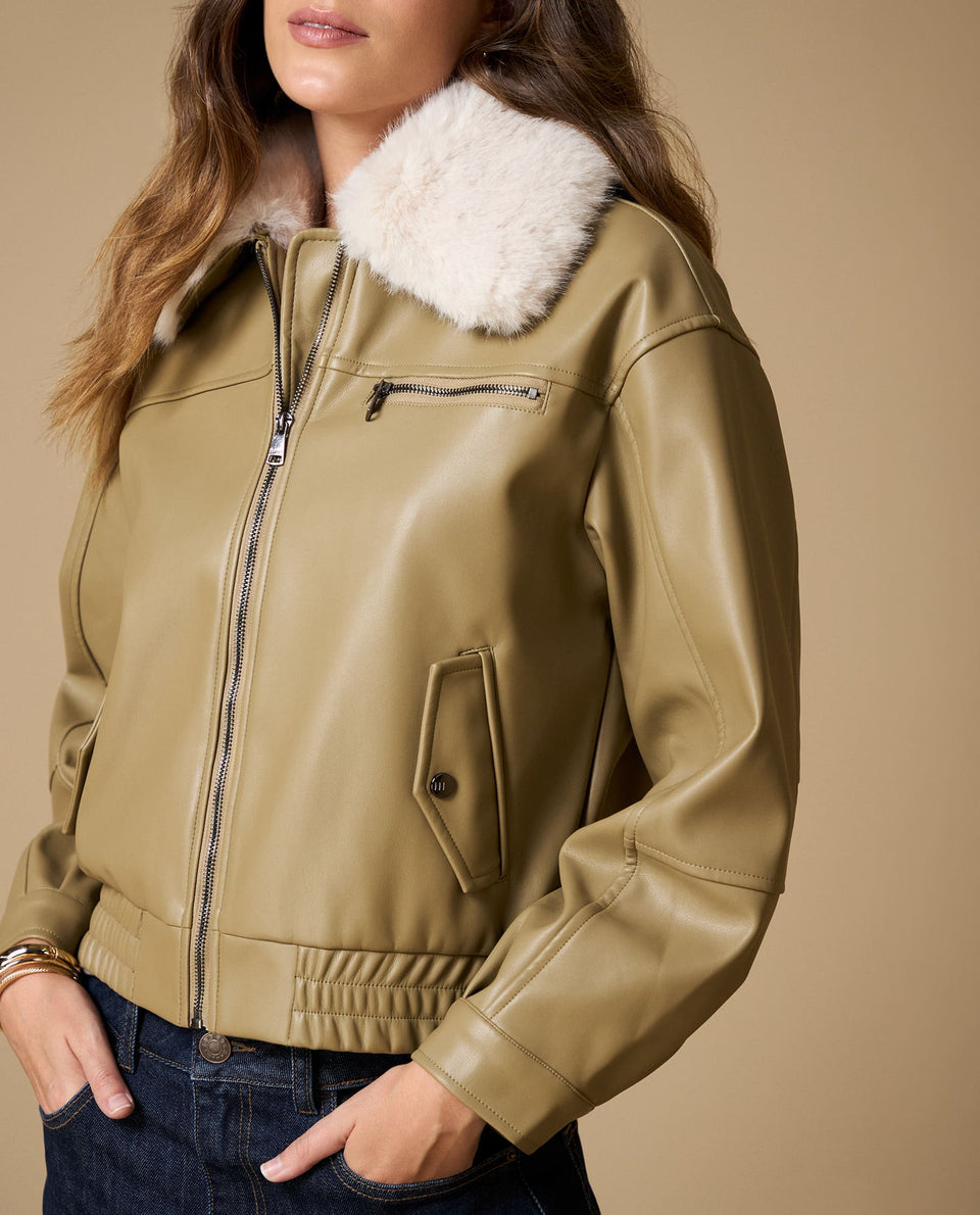 Chaqueta regular cuello alto piel sintética - Verde 34_429H201_VER180724_6