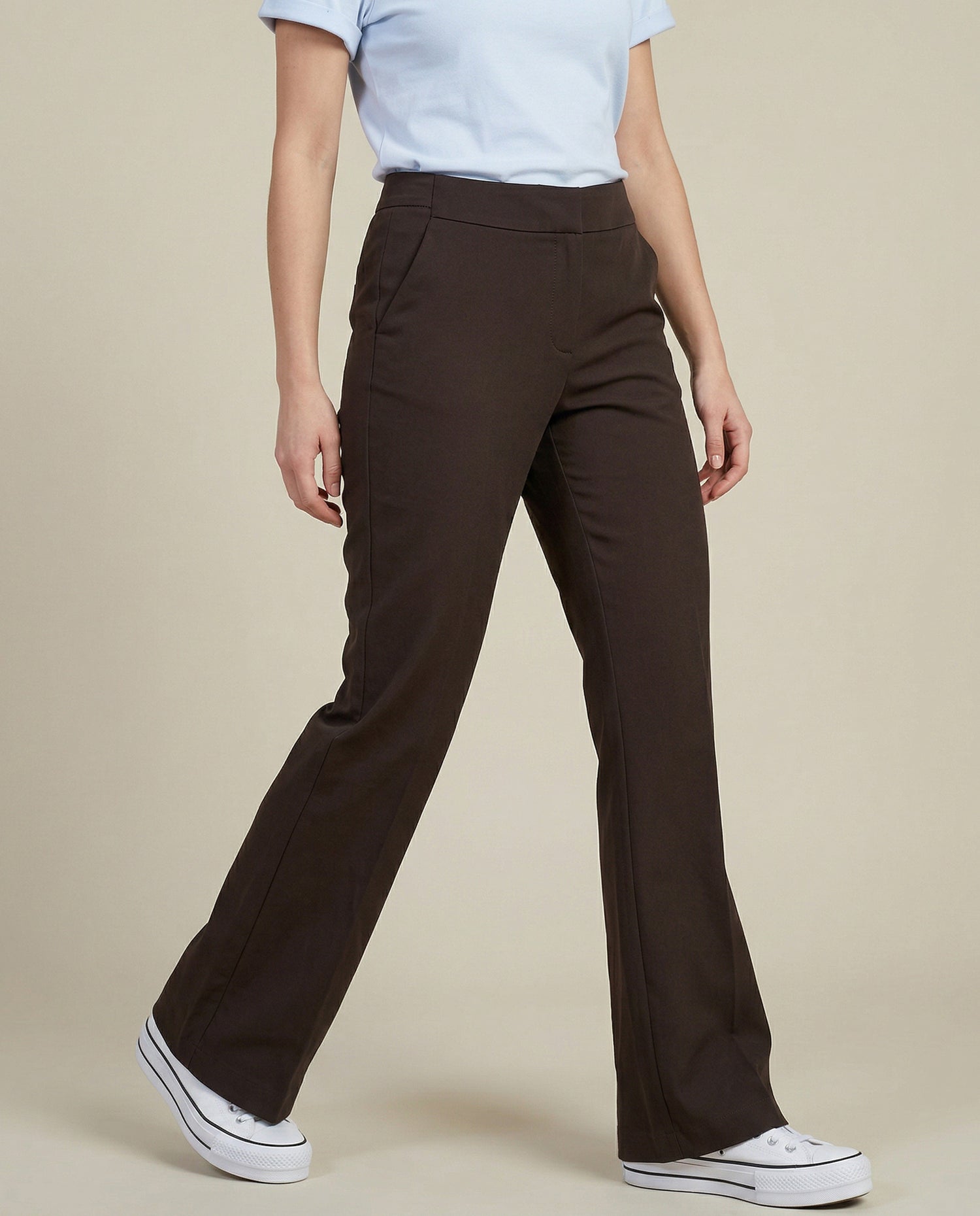 Pantalón flare tiro alto - Café