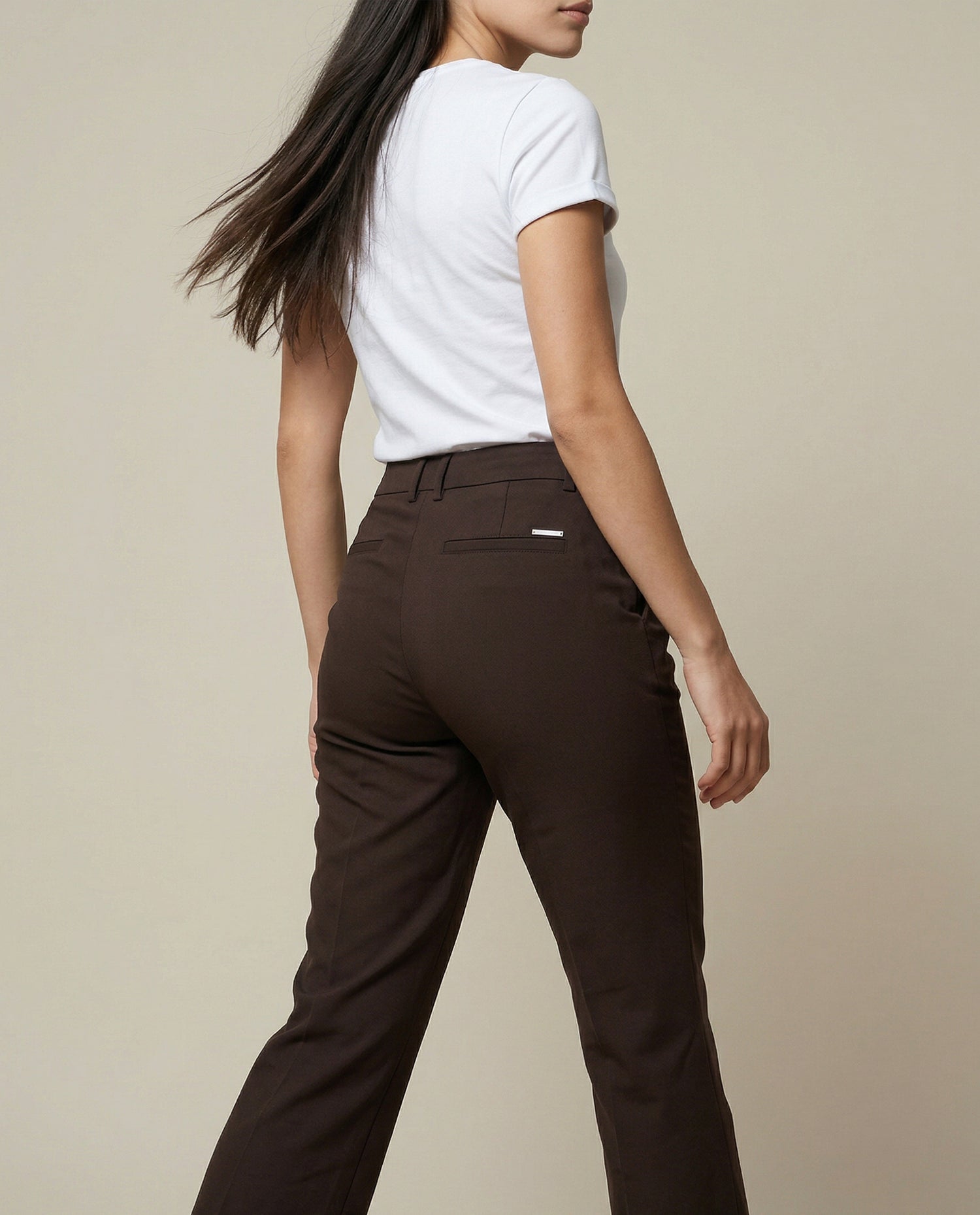 Pantalón flare tiro alto - Café