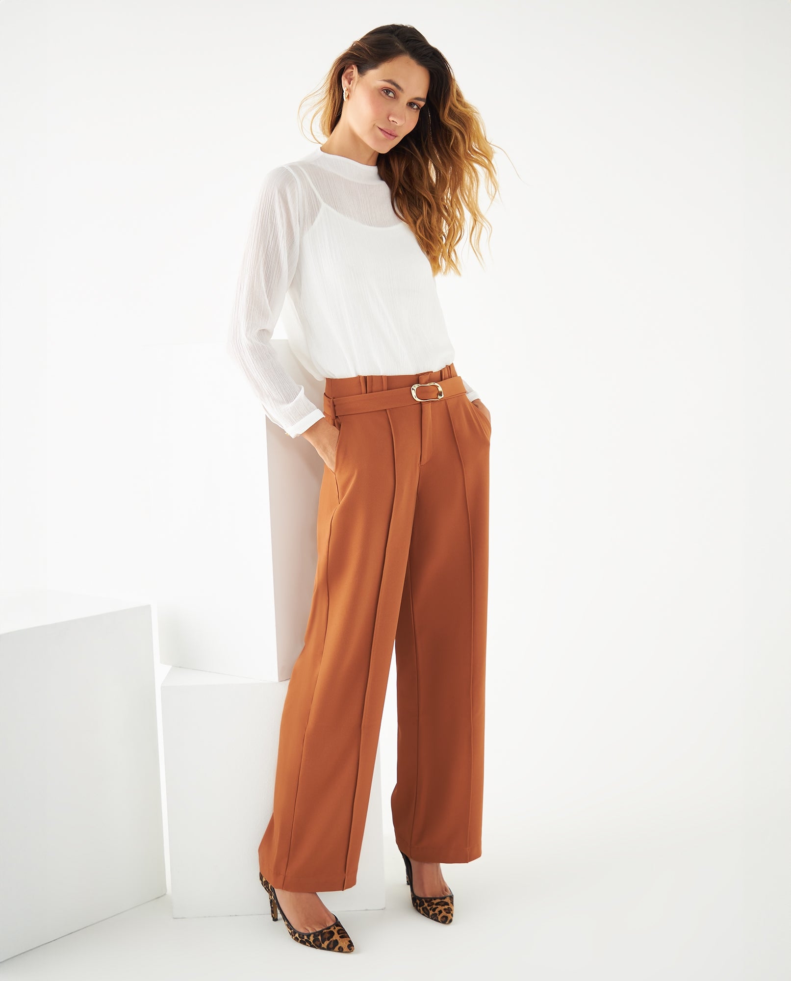 Pantalón bota recta para mujer - Café 34_431F004_CAF181140_0