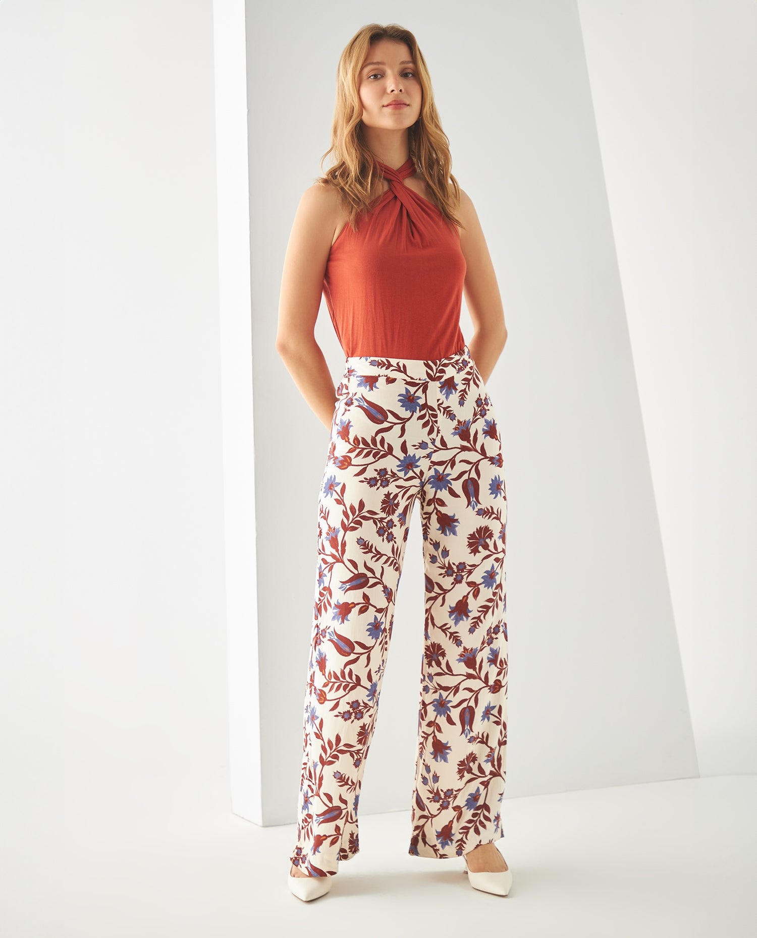 Pantalón clásico estampado para mujer - Café