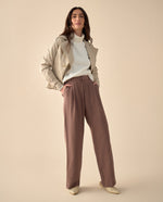 Pantalón de bota recta con pinzas para mujer - Café