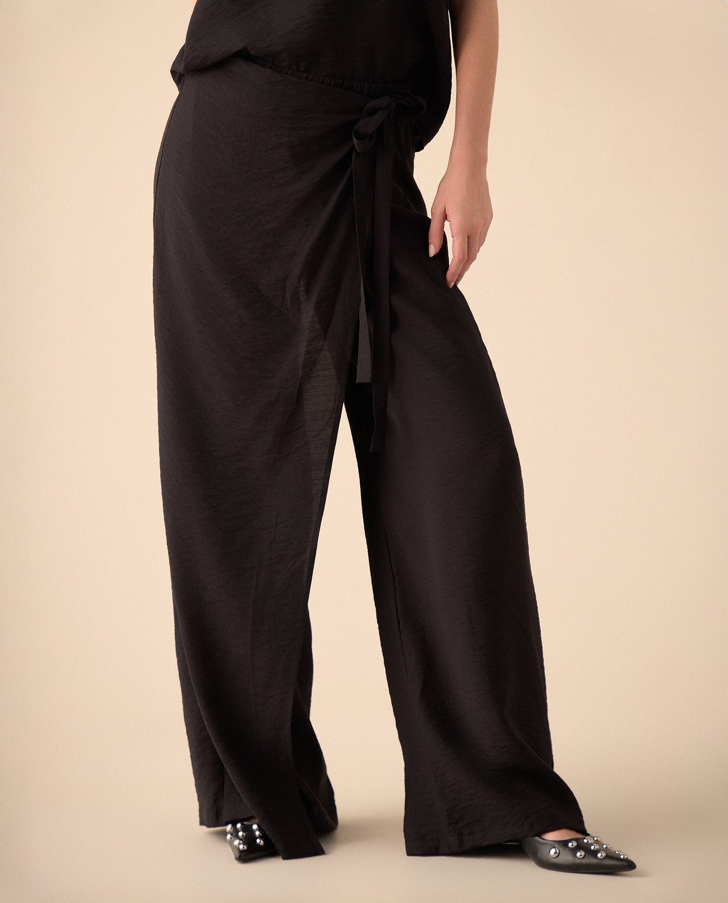 Pantalón de ajuste cruzado en pretina para mujer - Negro