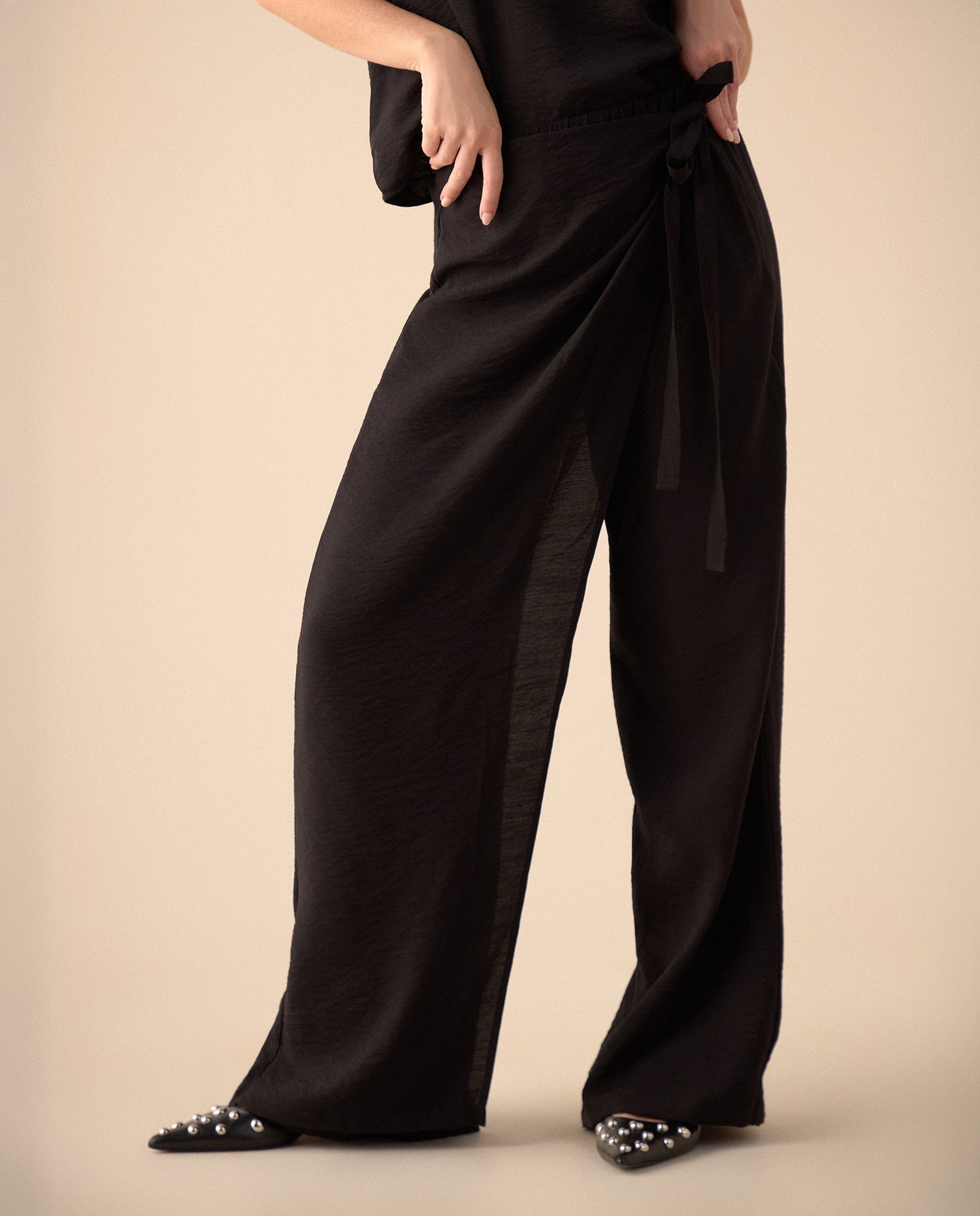 Pantalón de ajuste cruzado en pretina para mujer - Negro