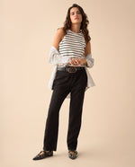 Pantalón elegante con cortes para mujer - Negro