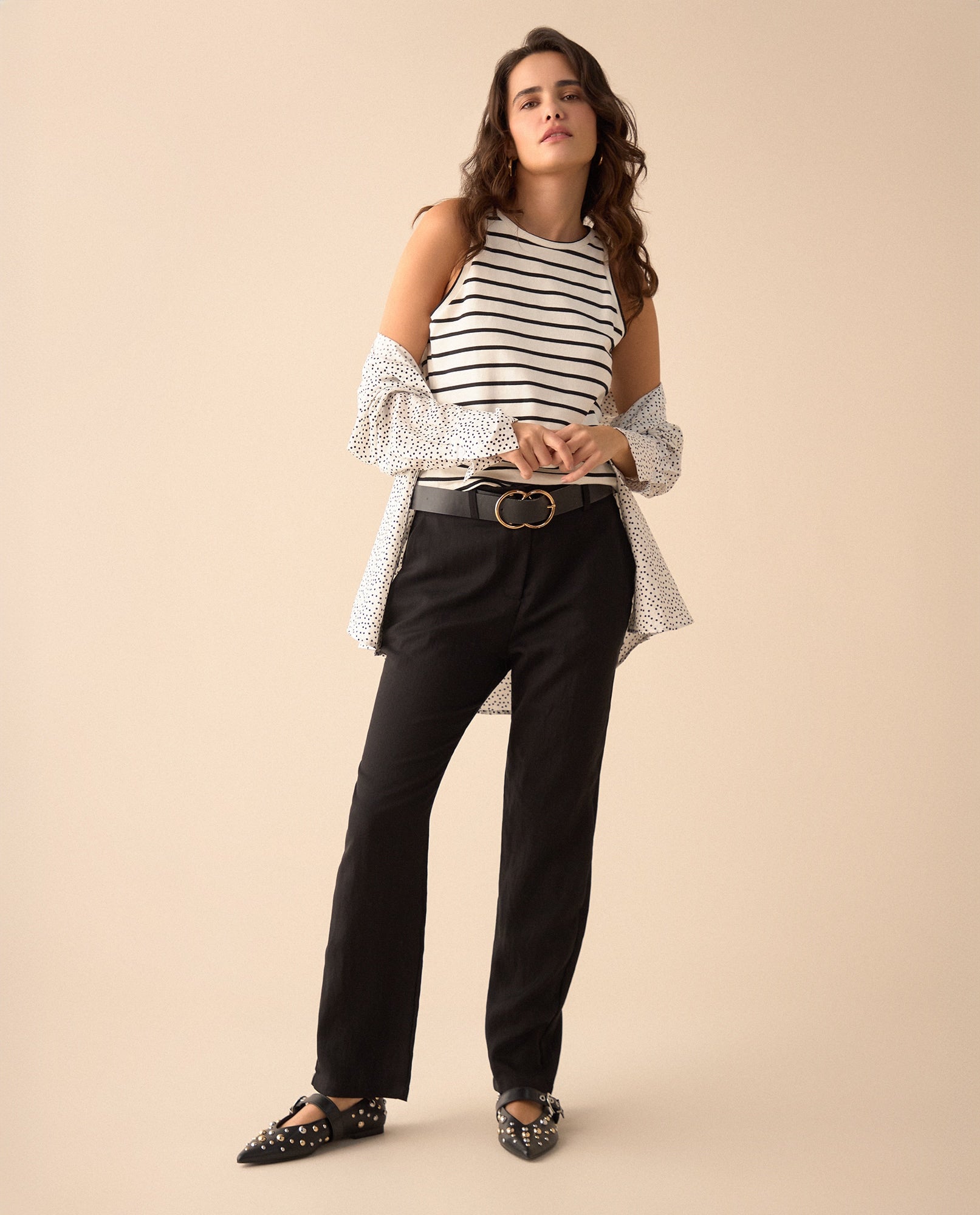 Pantalón elegante con cortes para mujer - Negro 34_431G200_NEG193909_0